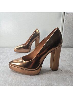 Jessica Simpson Platform Pumps 10 Bronze Chunky High Heel Pointed Formal Shoes